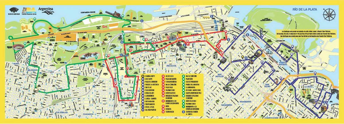 Mapa de Buenos Aires Hop On Hop Off Bus tours