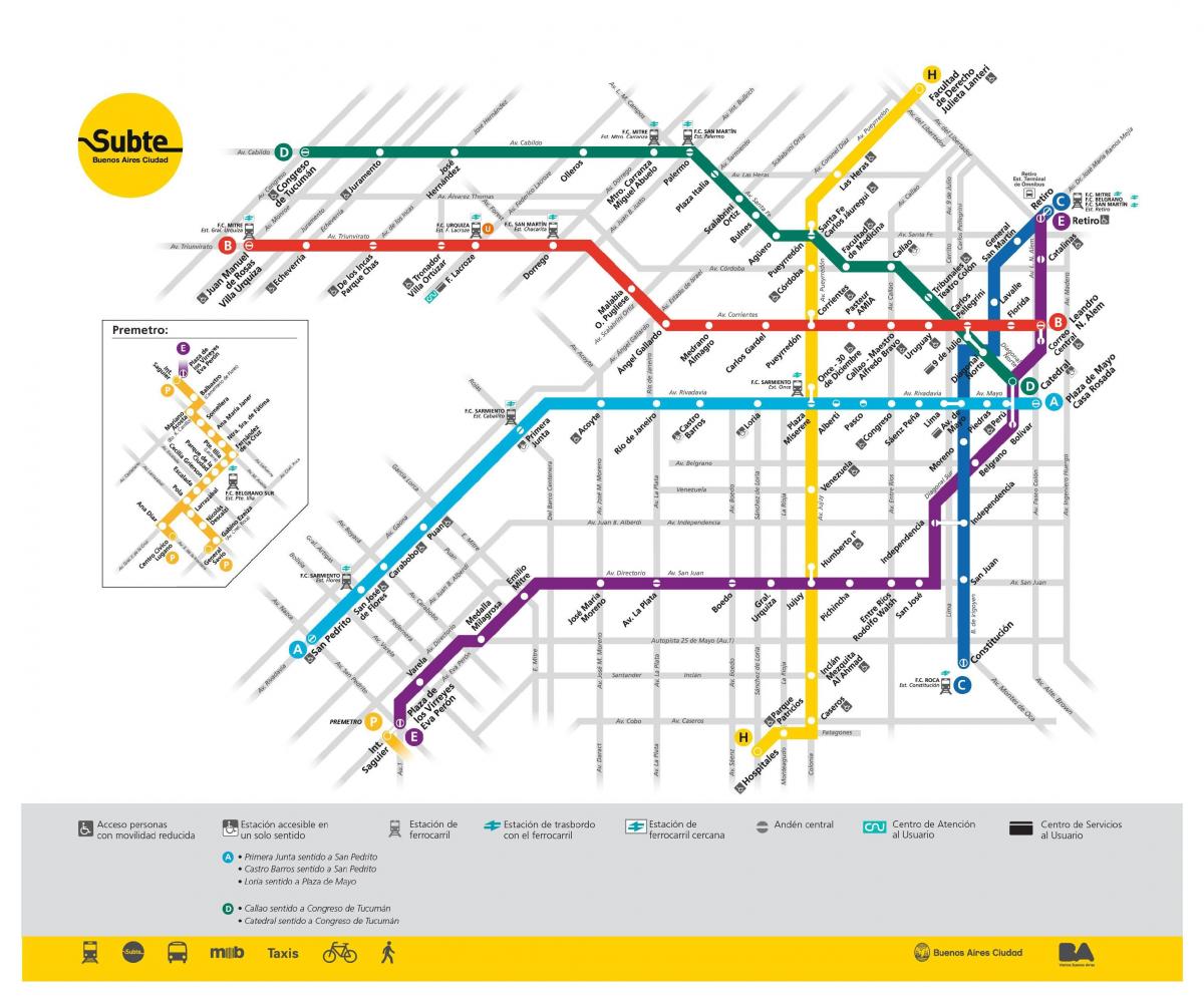 Mapa das estações do metrô de Buenos Aires